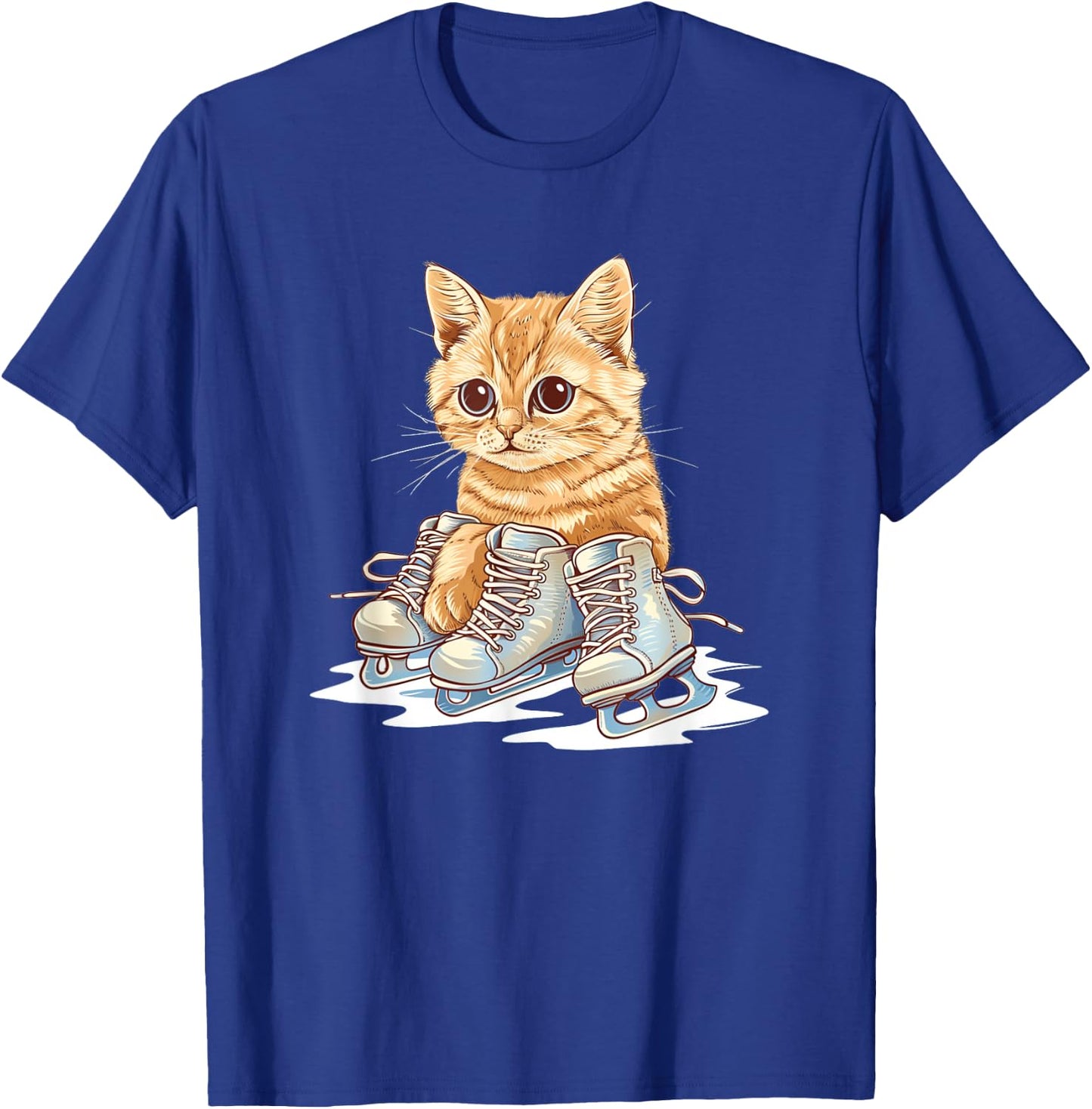 Ice skating Shoes and cute Cat Outfit Men Women Kids T-Shirt - T-Shirt | Royal