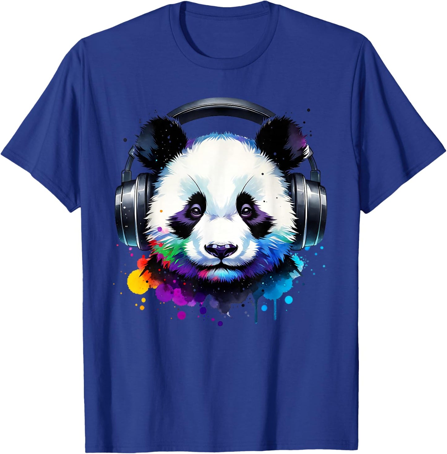 Panda With Headphones T-Shirt - T-Shirt | Royal