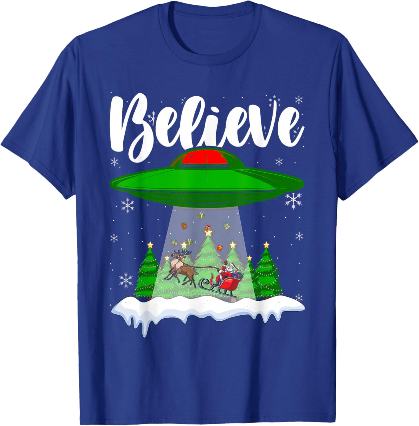 Funny Christmas Alien UFO Santa Claus Xmas Believe T-Shirt - T-Shirt | Royal