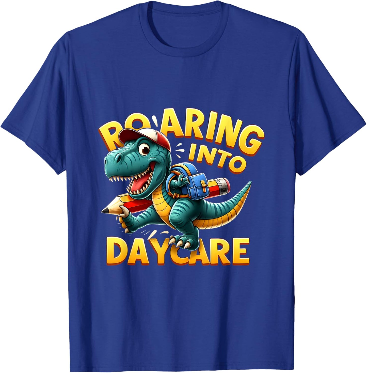 Roaring Into Daycare First Day of Daycare T-Rex Dinosaur T-Shirt - T-Shirt | Royal