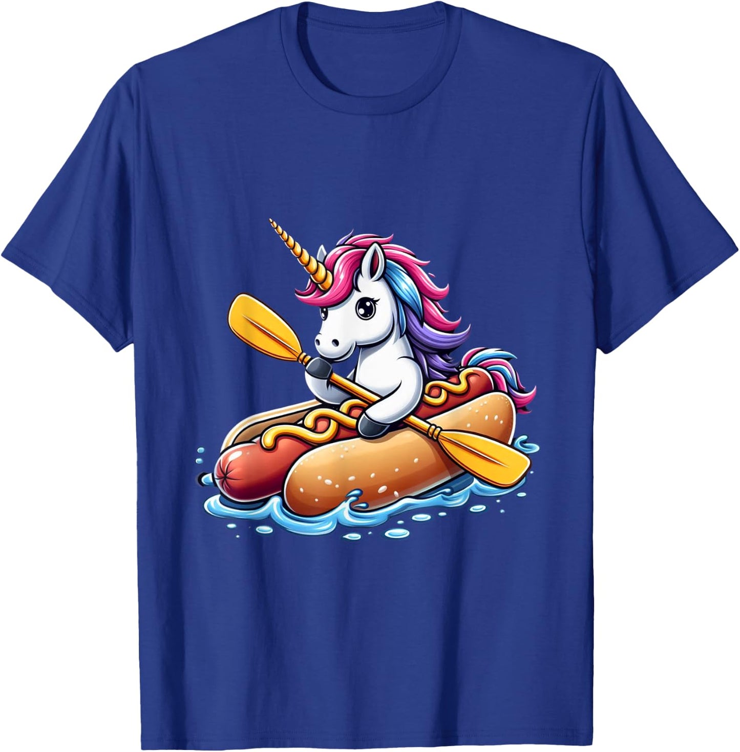 Unicorn Riding Hot Dog Boys Girls Women Kids Teens Rainbow T-Shirt - T-Shirt | Royal
