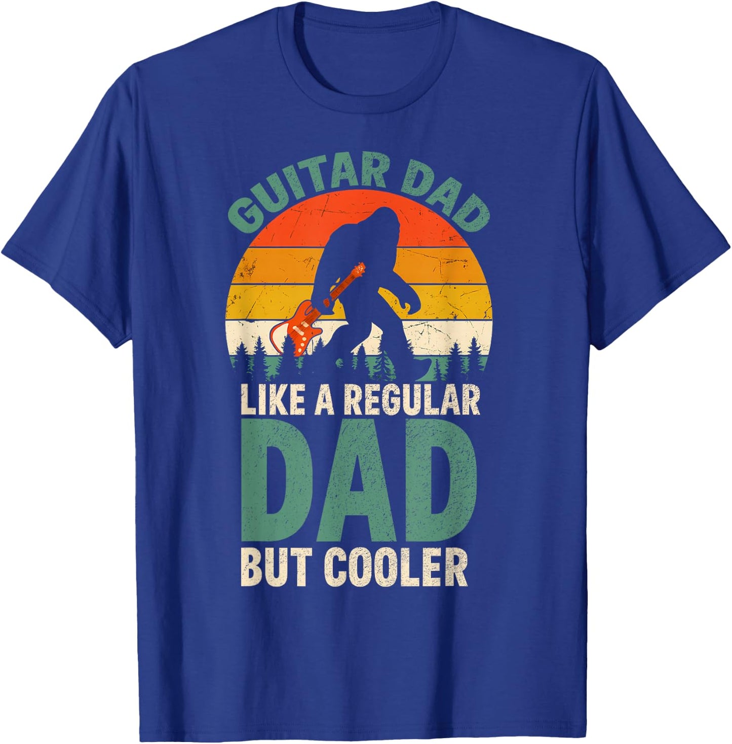 Funny Bigfoot Guitar Dad For Guitarist Music Lover Dad T-Shirt - T-Shirt | Royal