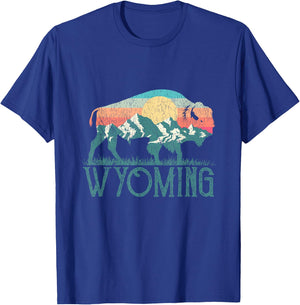 Bison Buffalo Retro Mountains WY Wyoming T-Shirt - T-Shirt | Royal