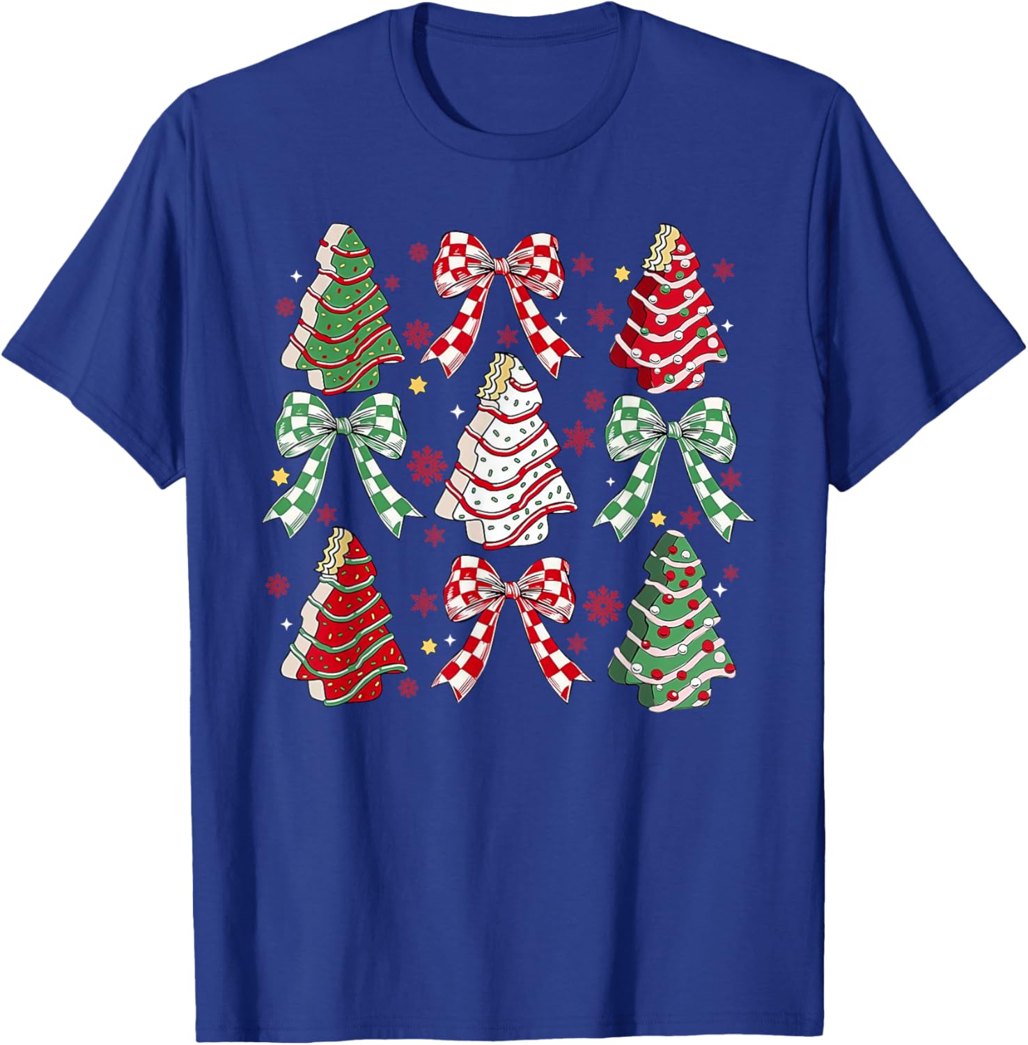 Coquette Bow Cake Trees Merry Christmas Xmas Holiday Pajamas T-Shirt - T-Shirt | Royal