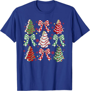 Coquette Bow Cake Trees Merry Christmas Xmas Holiday Pajamas T-Shirt - T-Shirt | Royal