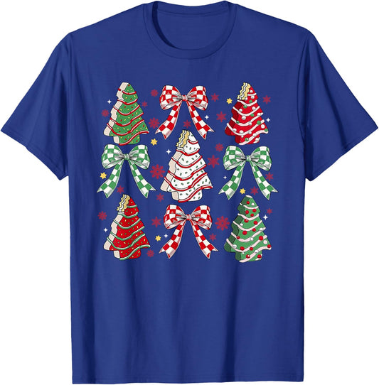 Coquette Bow Cake Trees Merry Christmas Xmas Holiday Pajamas T-Shirt - T-Shirt | Royal