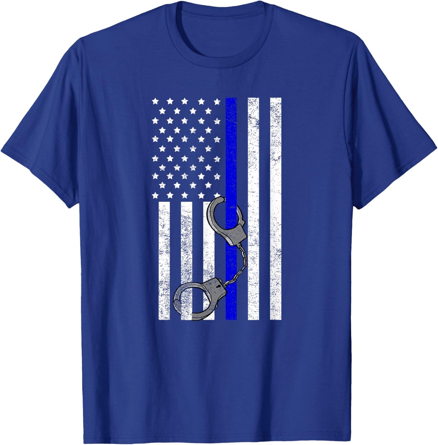 US Flag Thin Blue Line Handcuffs Cop LE Police Officer Gift T-Shirt - T-Shirt | Royal