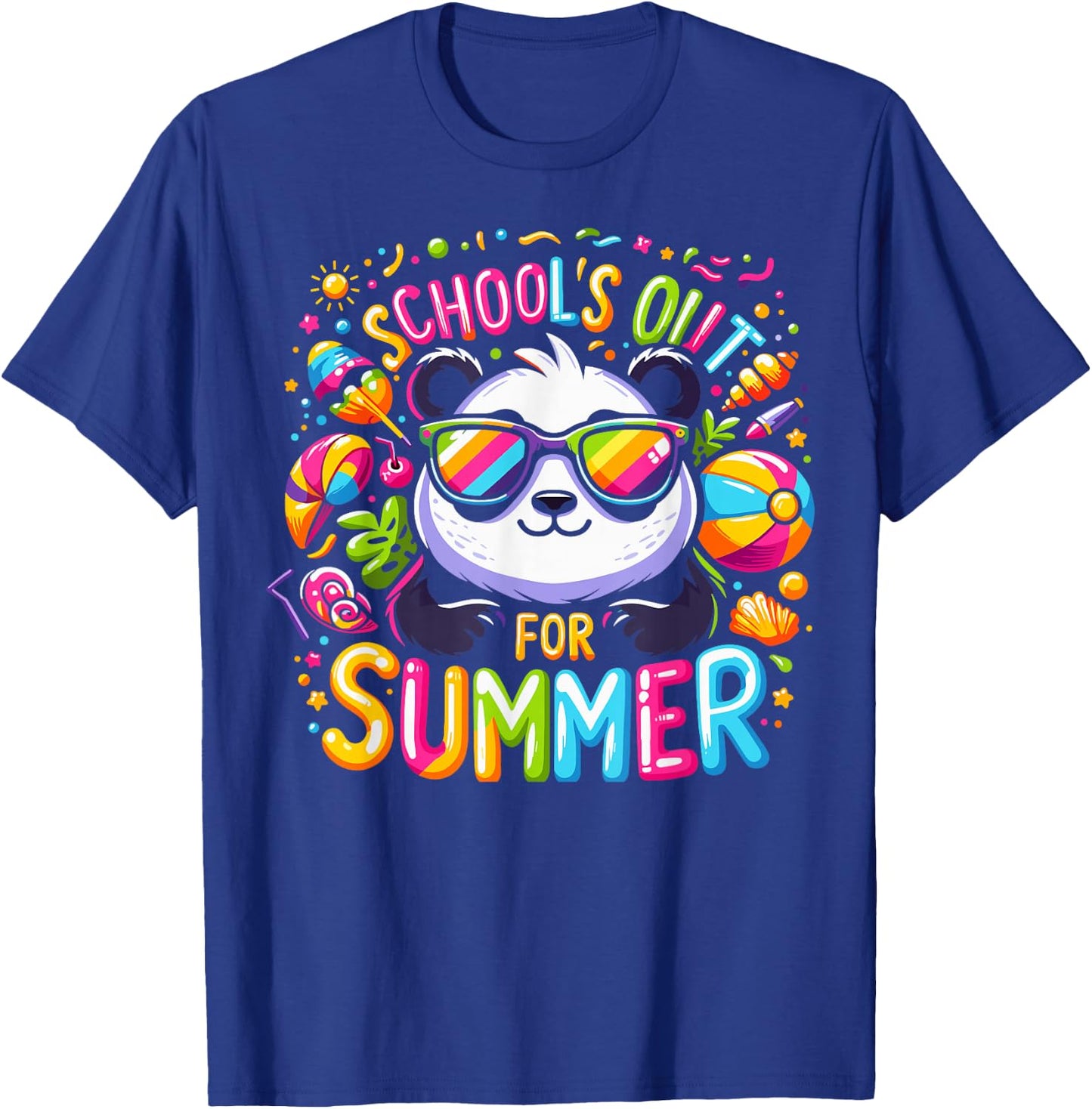 Cute Schools Out For Summer Teacher Kids Girls Boys Panda T-Shirt - T-Shirt | Royal