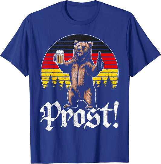 Funny Oktoberfest Cheers Bear Retro Vintage Drinking Costume T-Shirt - T-Shirt | Royal
