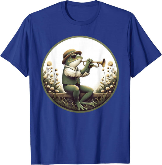Cottagecore Aesthetic Frog Playing Trumpet Musician Music T-Shirt - T-Shirt | Royal