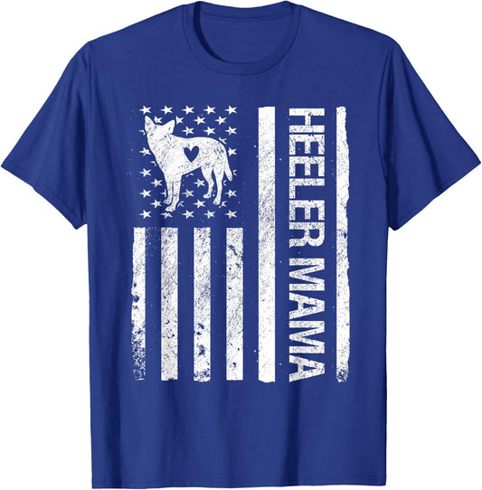 Heeler Mama American USA Flag Funny Cattle Dog Owner Dog Mom T-Shirt - T-Shirt | Royal
