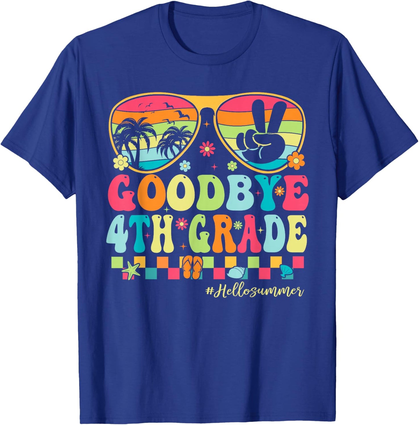 Goodbye 4th Grade Boys Kids Hello Summer Last Day of School T-Shirt - T-Shirt | Royal