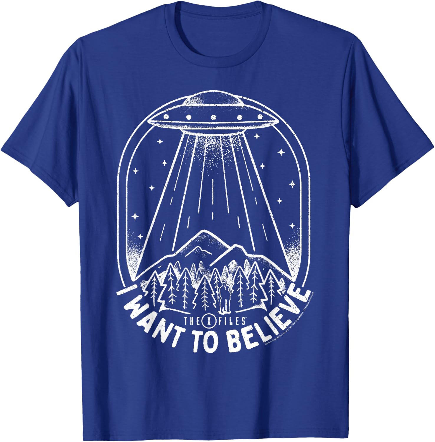 X-Files UFO I Want To Believe Distressed Silhouette Big Logo T-Shirt - T-Shirt | Royal