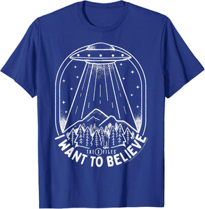 X-Files UFO I Want To Believe Distressed Silhouette Big Logo T-Shirt - T-Shirt | Royal