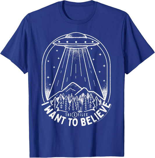 X-Files UFO I Want To Believe Distressed Silhouette Big Logo T-Shirt - T-Shirt | Royal