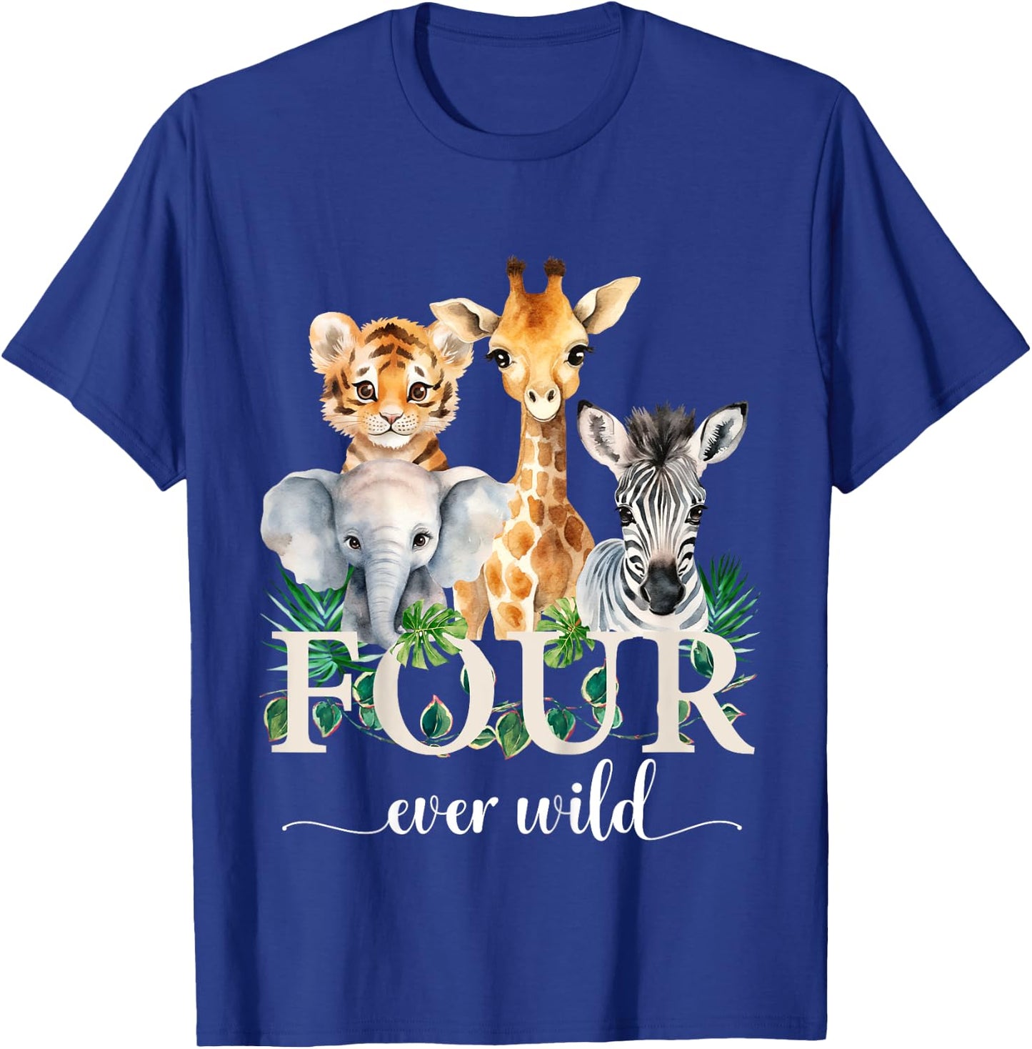 Kids Jungle Birthday Four Ever Wild Zoo Safari Party 4th Animals T-Shirt - T-Shirt | Royal