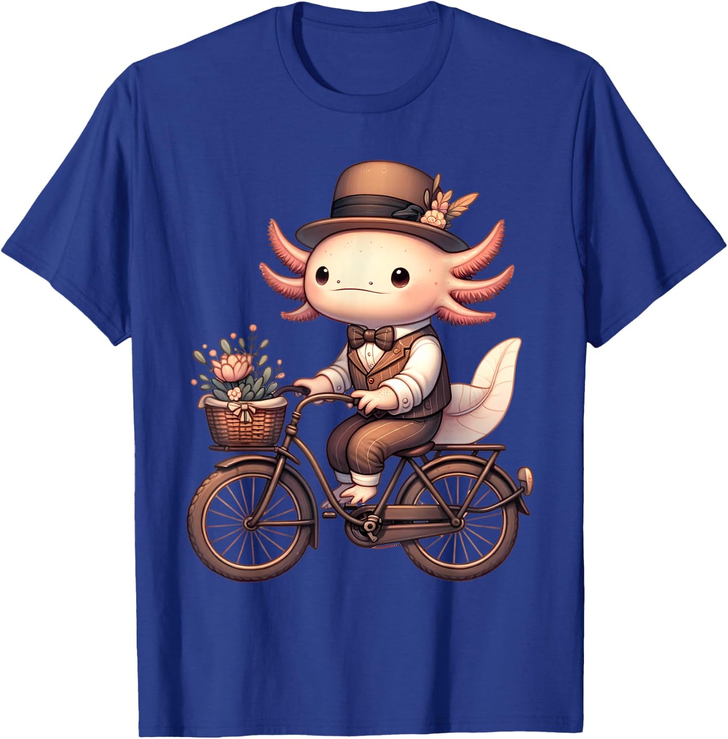 Cute Axolotl on Vintage Bicycle Cycling Men Women Kids T-Shirt - T-Shirt | Royal