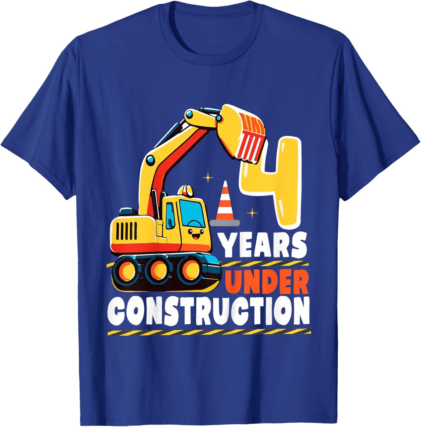 Kids 4 Years Under Construction Boy Four Year Old 4th Birthday T-Shirt - T-Shirt | Royal