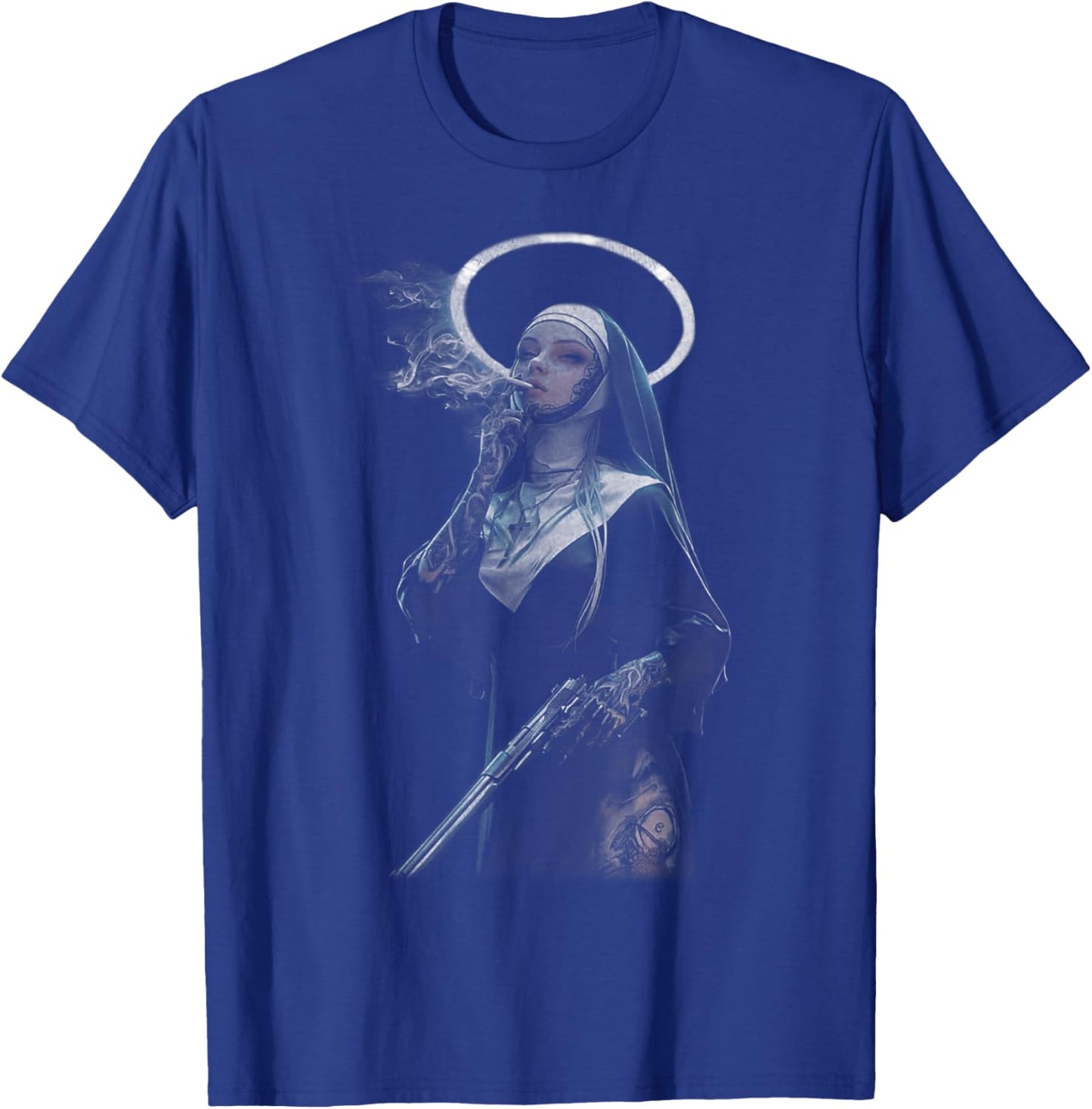 Peachbruh Vintage Cool Smoking Nun Art Dark Style T-Shirt - T-Shirt | Royal