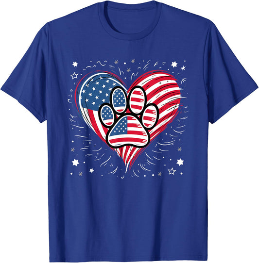 American Flag Patriotic Dog & Cat Paw Print - 4th Of July Kids Men T-Shirt - T-Shirt | Royal