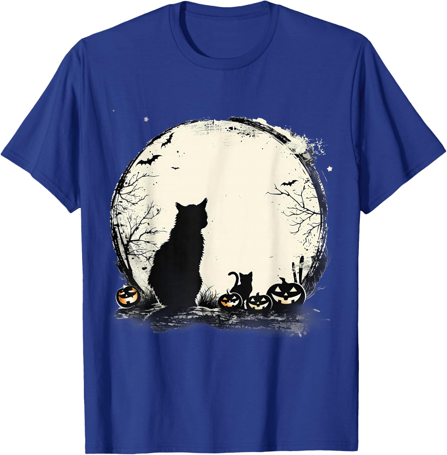 Black Cat Halloween Spooky Moon Artwork Pumpkin Bats T-Shirt - T-Shirt | Royal