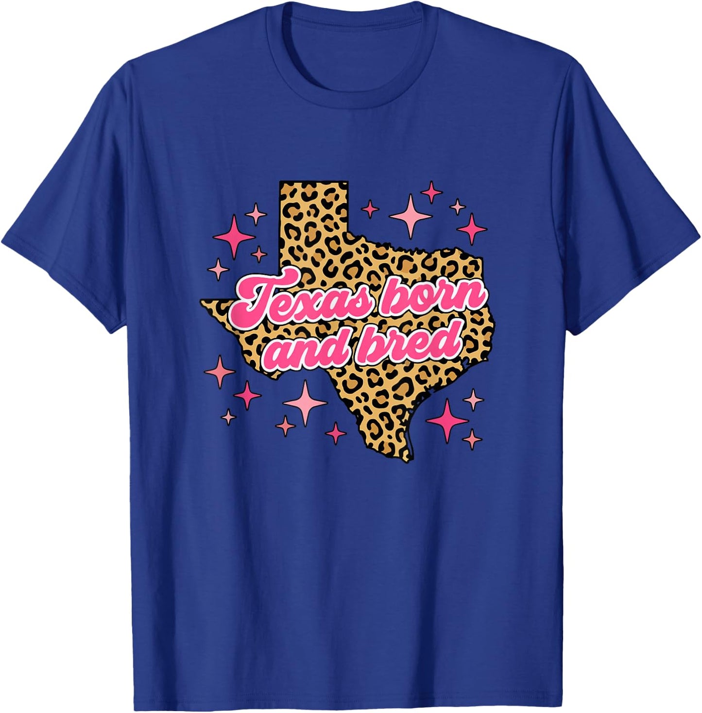 Texas Born and Bred Retro Pink Leopard Print Map T-Shirt - T-Shirt | Royal