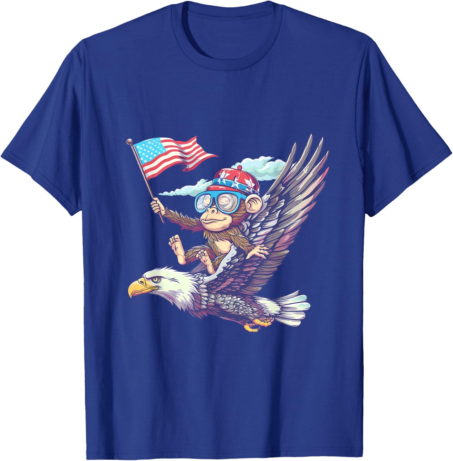 Funny Monkey Bald Eagle American Flag USA Fourth Of July T-Shirt - T-Shirt | Royal