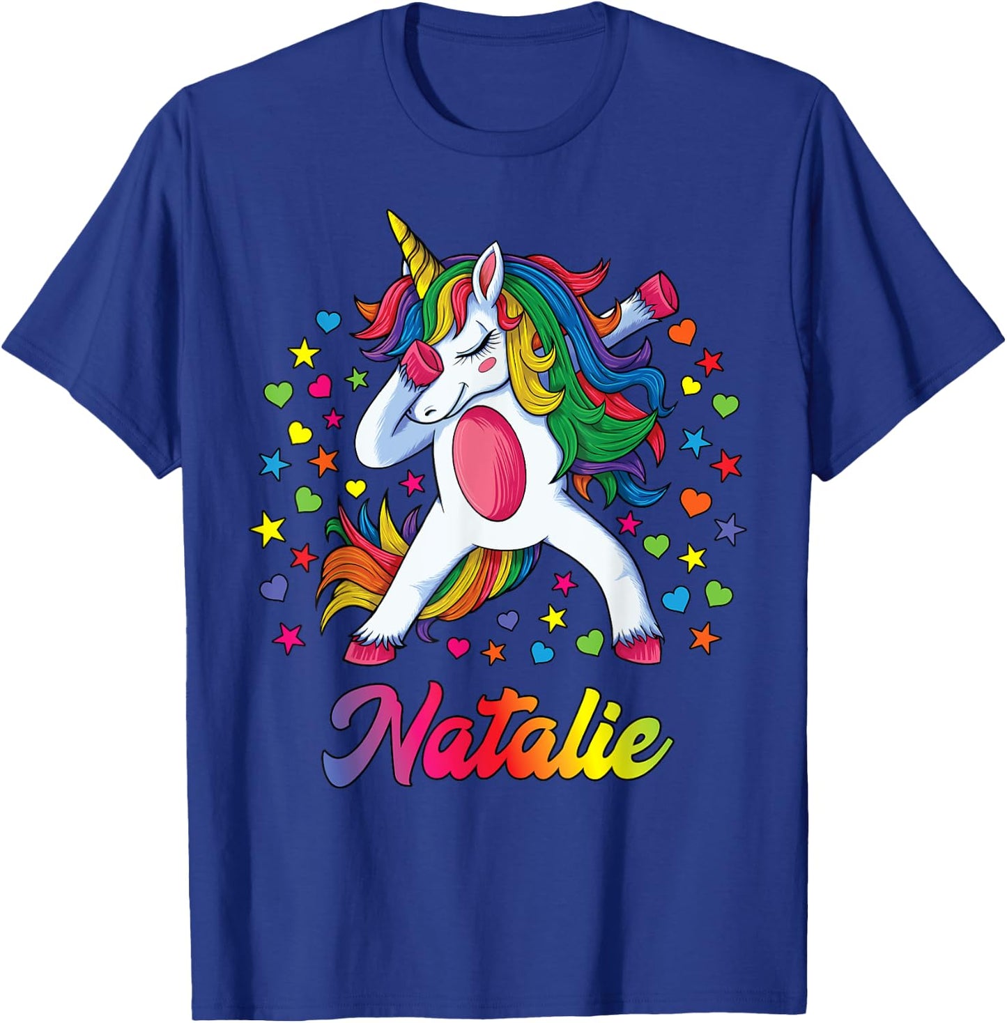 Natalie Dabbing Unicorn Rainbow Personalized Name Custom T-Shirt - T-Shirt | Royal