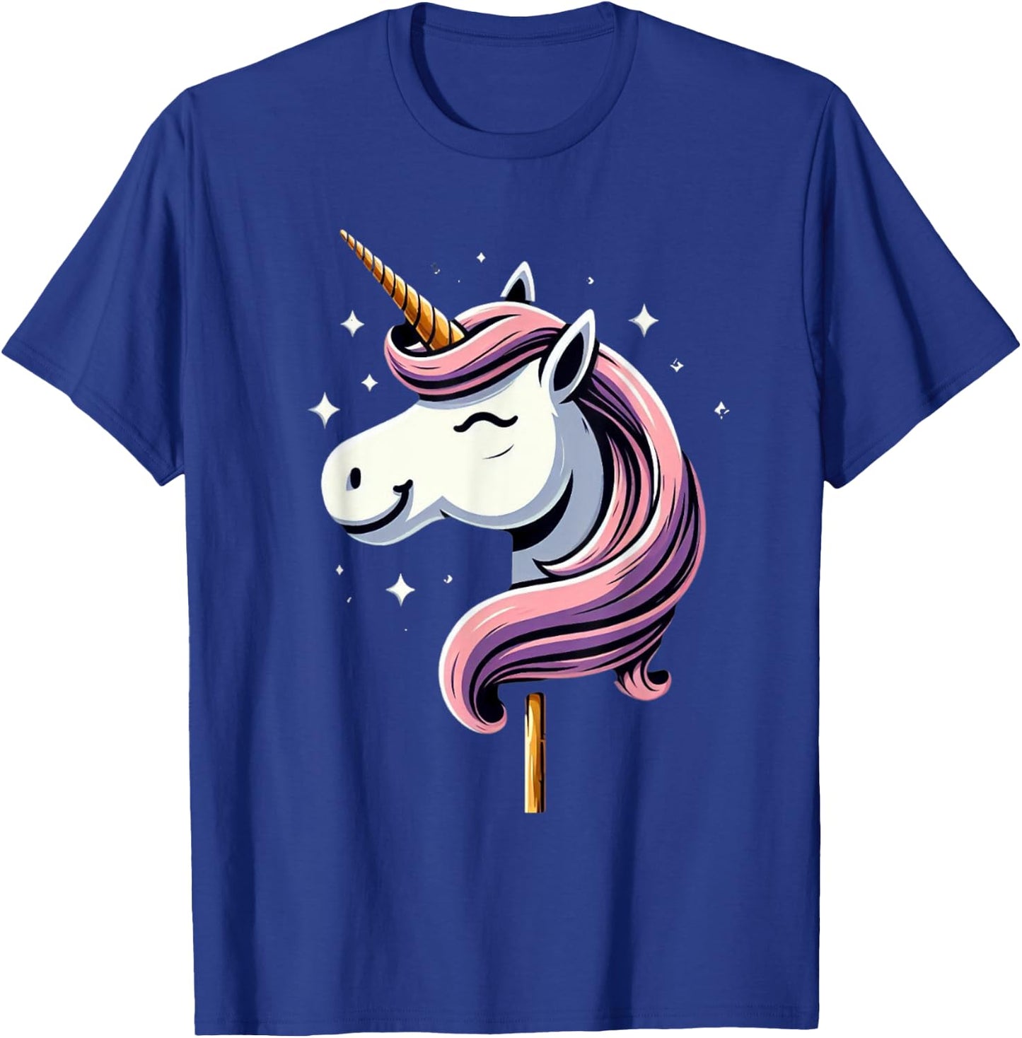 Unicorn Riding Stick Horse Boys Girls Men Women Kids Adults T-Shirt - T-Shirt | Royal