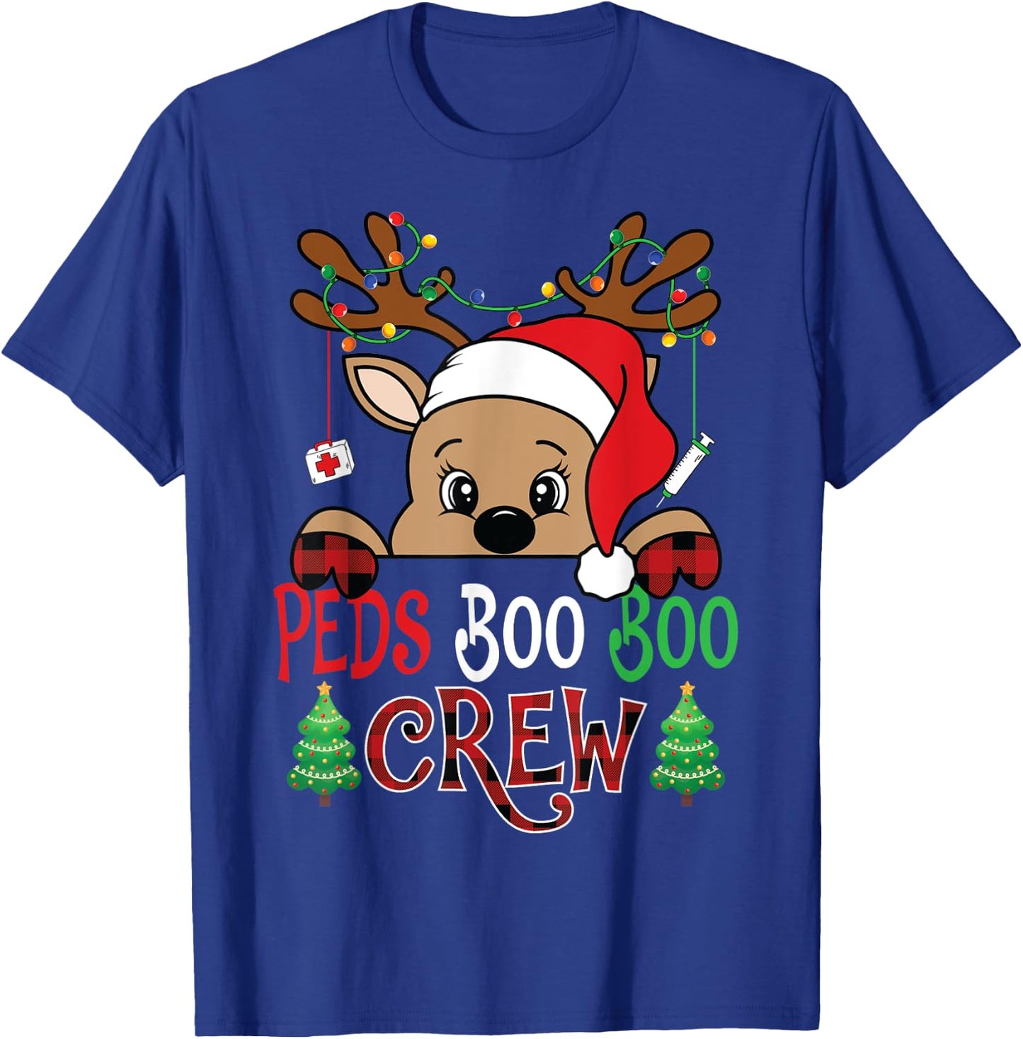 Reindeer PEDS Boo Boo Crew Pediatric Nurse Christmas T-Shirt - T-Shirt | Royal