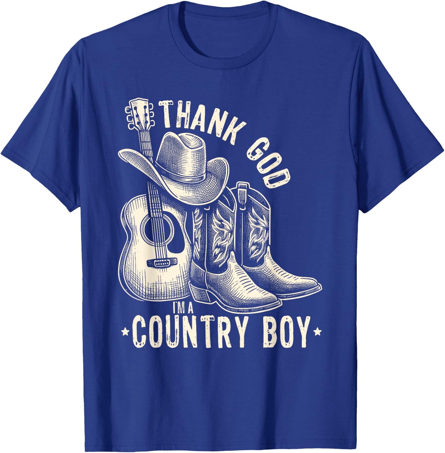 Thank God I'm A Country Music Boy Cowboy Western Retro T-Shirt - T-Shirt | Royal