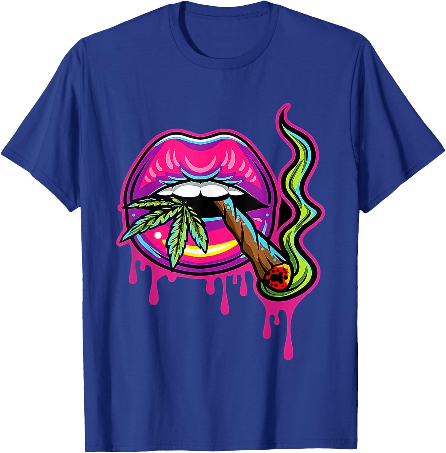 Lips Sexy Smoker Blunt Weed Teeth Marijuana Leaf 420 T-Shirt - T-Shirt | Royal