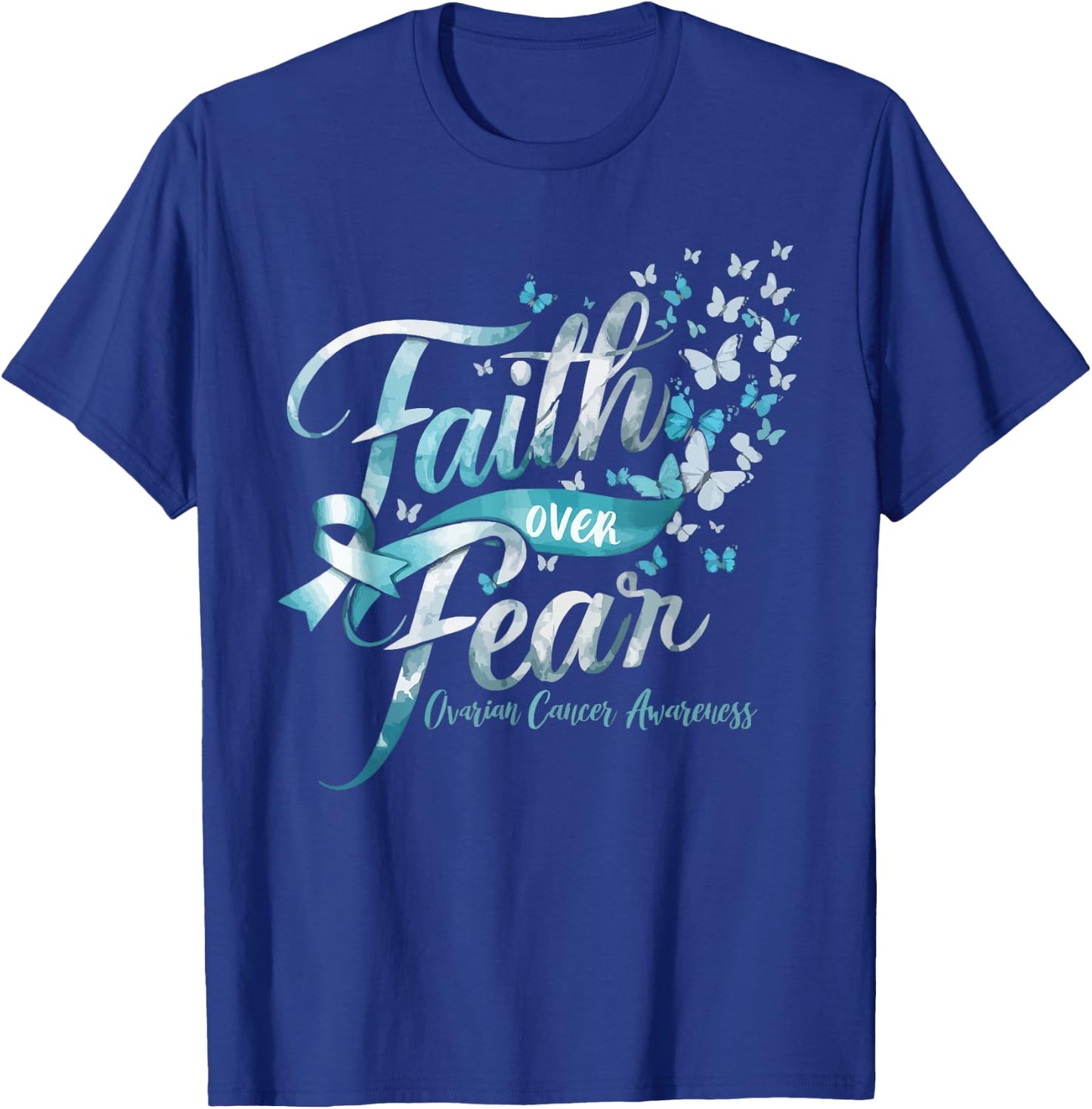 Ovarian Cancer Awareness Ovary Disease Teal Ribbon T-Shirt - T-Shirt | Royal