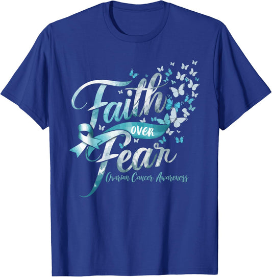 Ovarian Cancer Awareness Ovary Disease Teal Ribbon T-Shirt - T-Shirt | Royal
