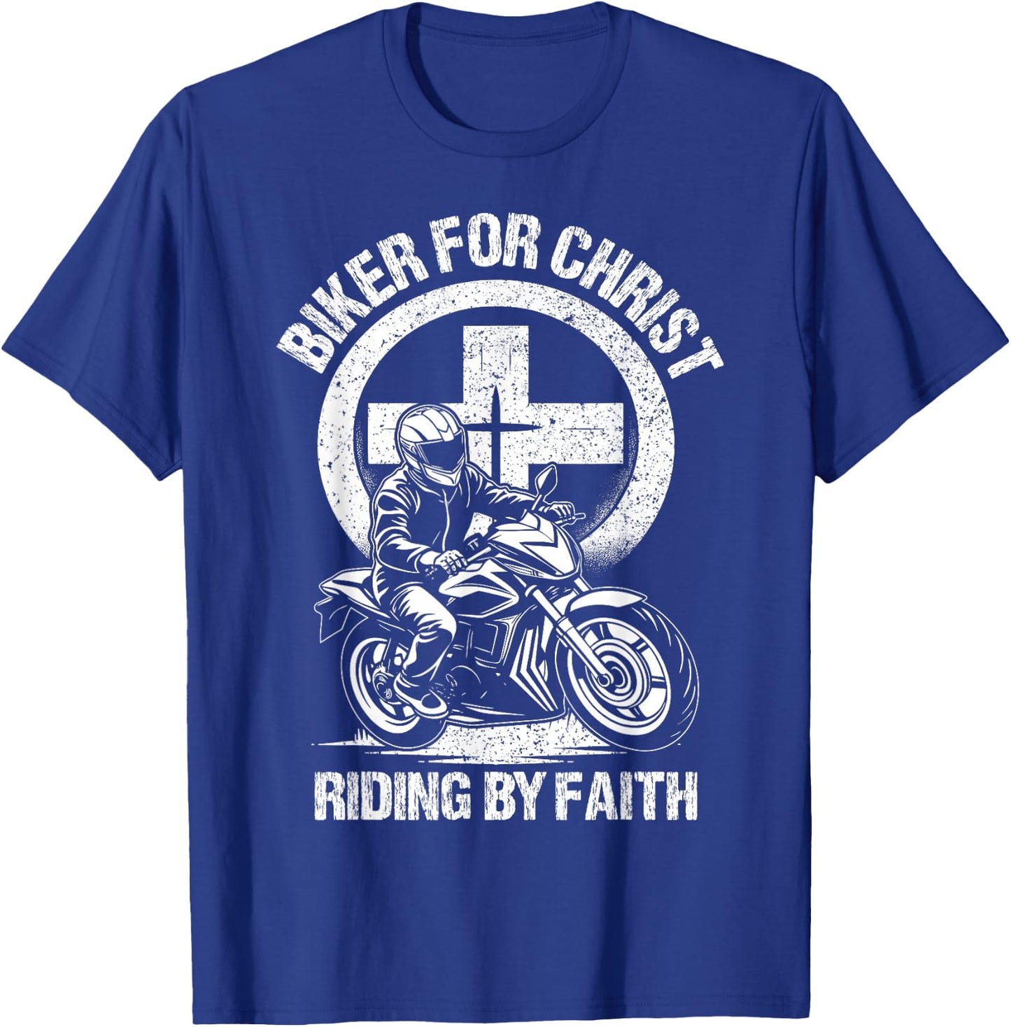 Biker For Christ Riding By Faith T-Shirt - T-Shirt | Royal