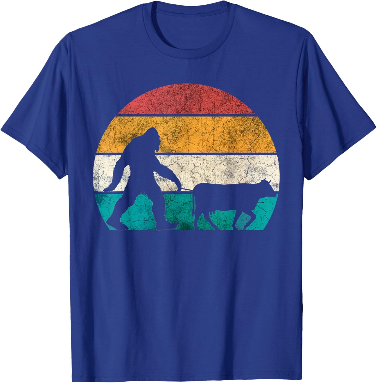 Funny Bigfoot Walking Cow Retro Vintage T-Shirt - T-Shirt | Royal