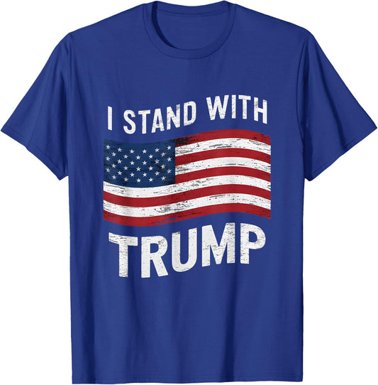 I Stand With Trump American Flag Men Woman USA Vintage T-Shirt - T-Shirt | Royal