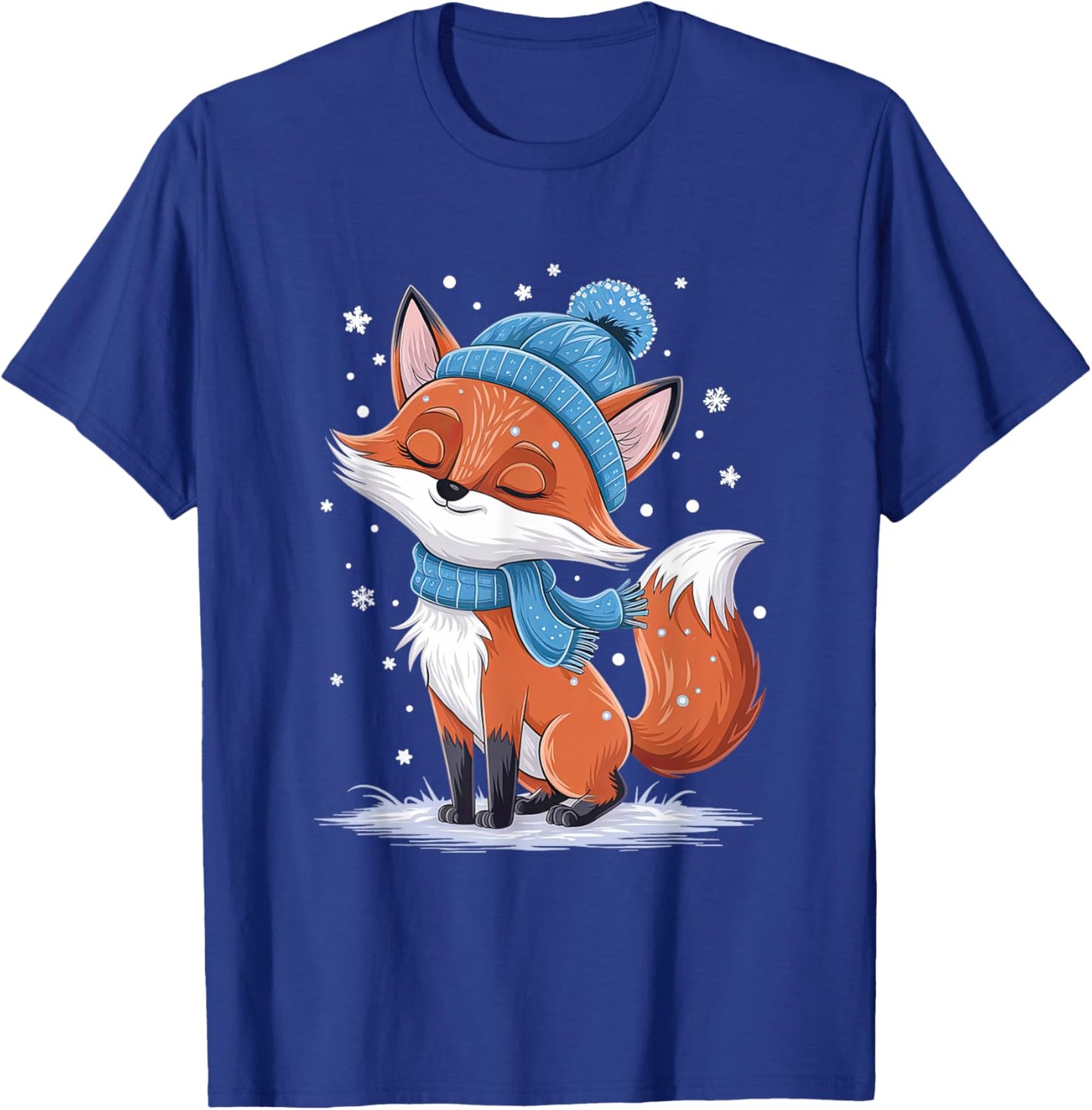 Cozy Winter Fox in Snowy Scarf and Hat T-Shirt - T-Shirt | Royal
