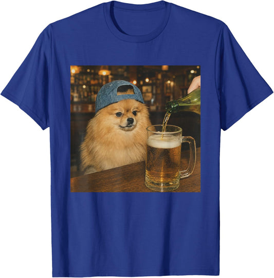 Pomeranian Drinking Beer Shirt Funny Dog Meme Art Vintage T-Shirt - T-Shirt | Royal