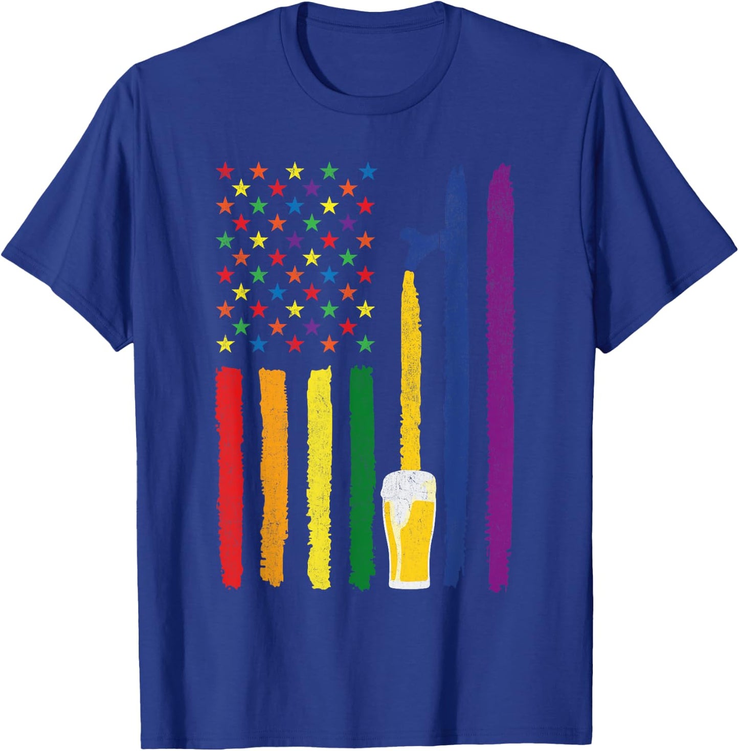 Craft Beer American Flag USA Patriotic 4th of July Gay Pride Women Men T-Shirt - T-Shirt | Royal