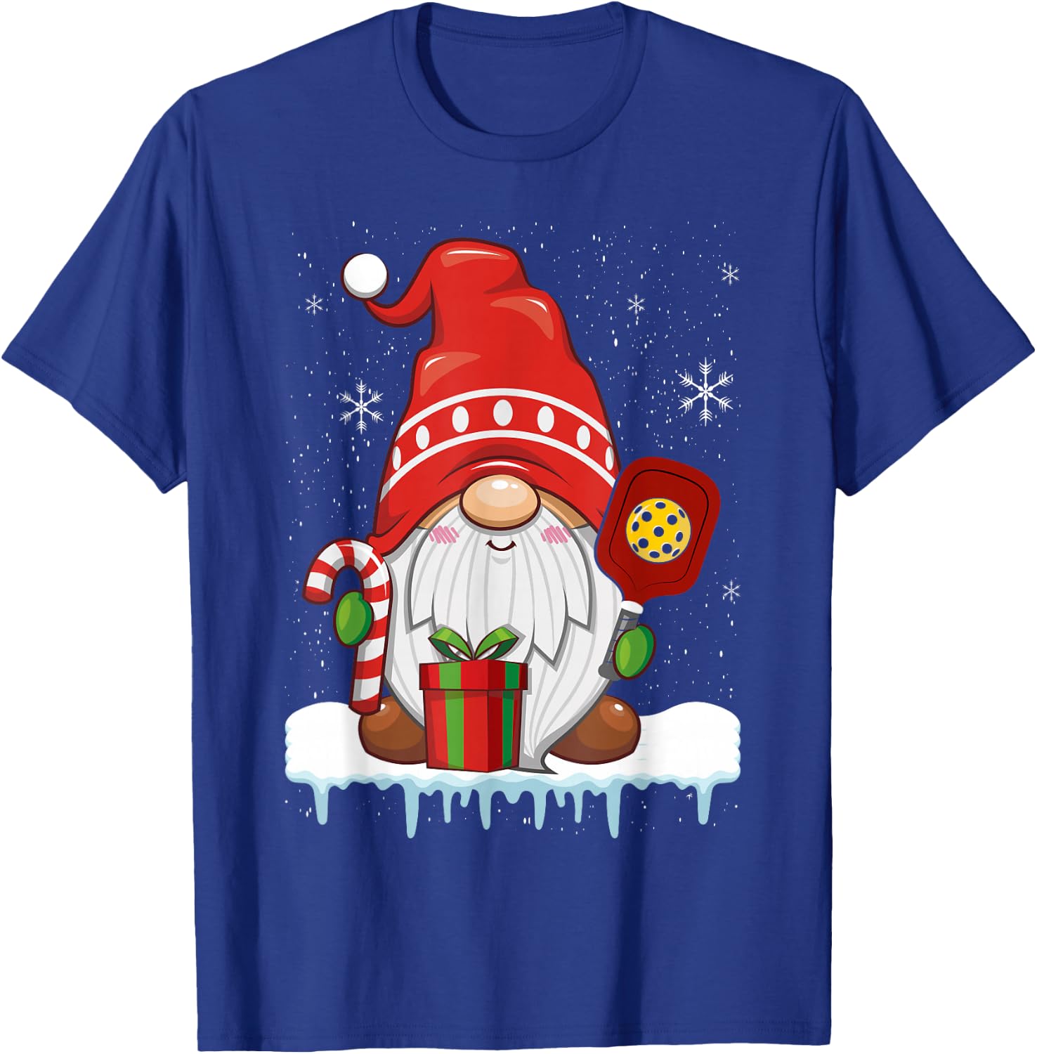 Christmas Gnome With Candy Cane & Pickleball T-Shirt - T-Shirt | Royal