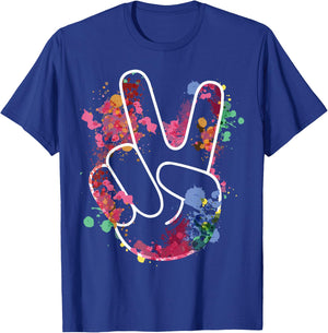 Peace Hand Tie Dye Finger Freedom Hippie Flower Child T-Shirt - T-Shirt | Royal