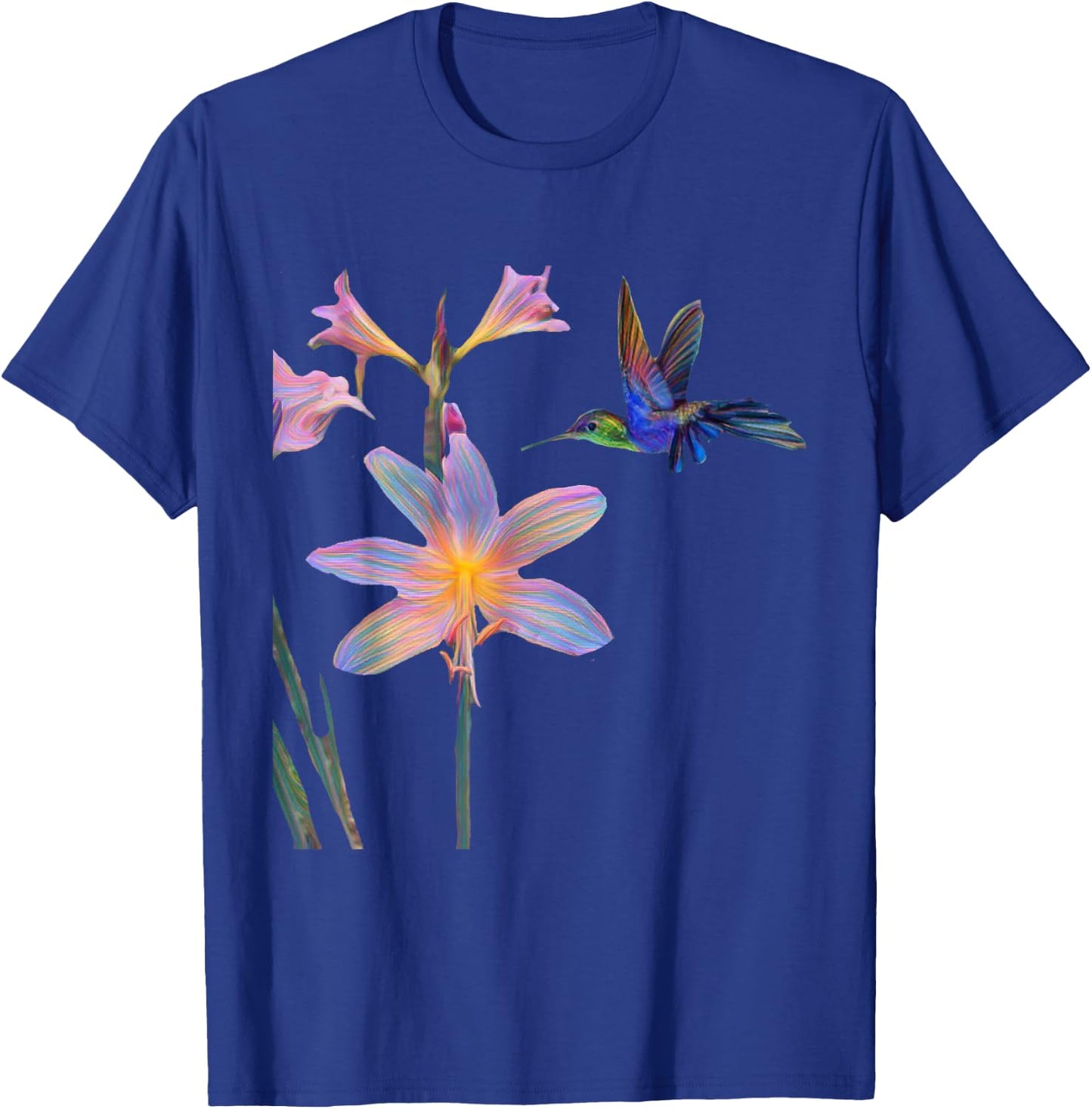 Blue Hummingbird with Flower T-Shirt - T-Shirt | Royal