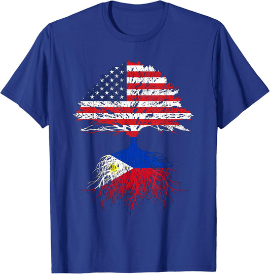 Filipino Roots American Grown Philippines Flag Shirt Gift T-Shirt - T-Shirt | Royal