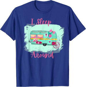 Funny I Sleep Around Retro Camper RV Trailer Gift T-Shirt - T-Shirt | Royal
