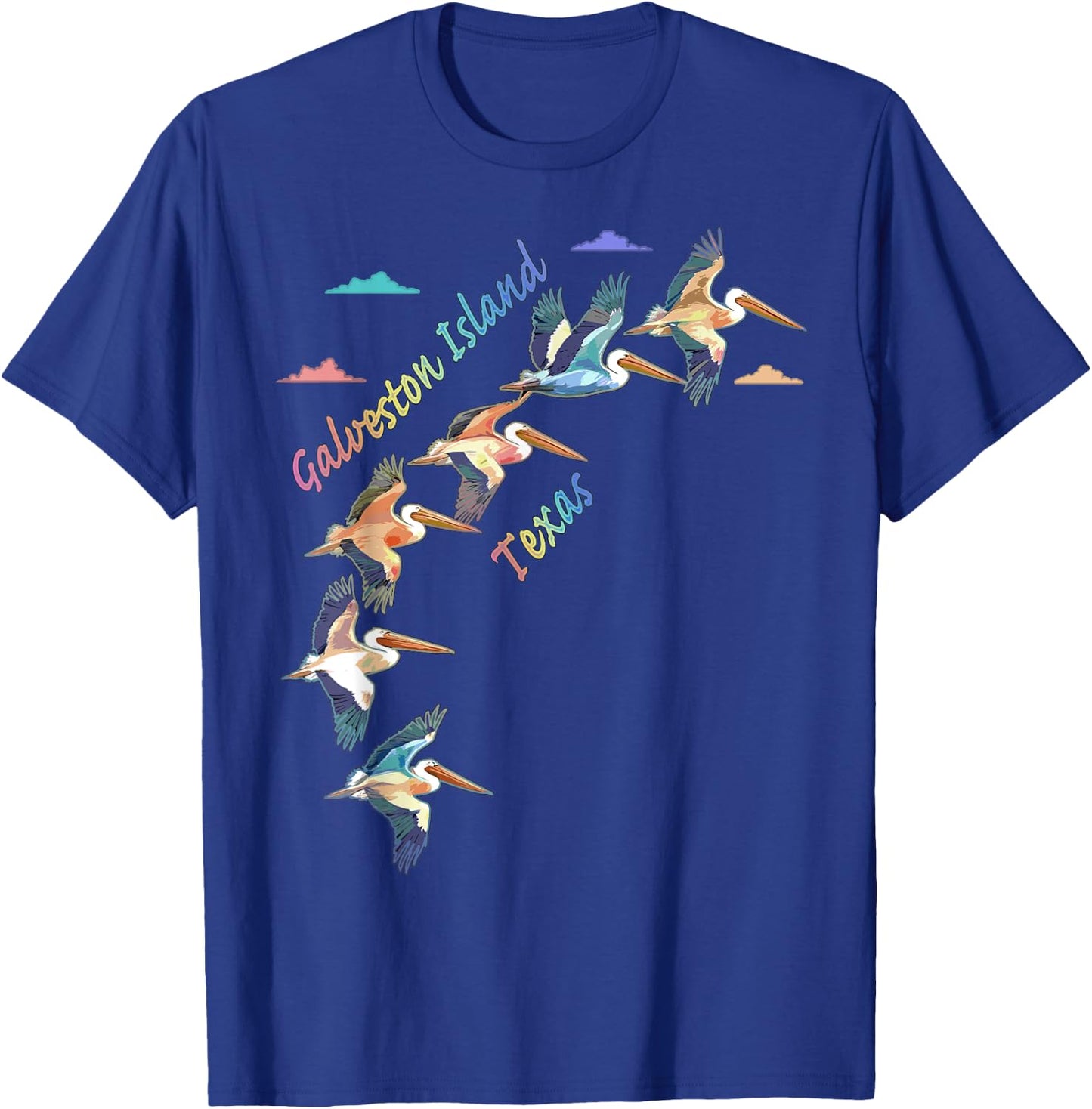 Galveston Island Texas Colorful Tie-Dye Pelican Art T-Shirt - T-Shirt | Royal