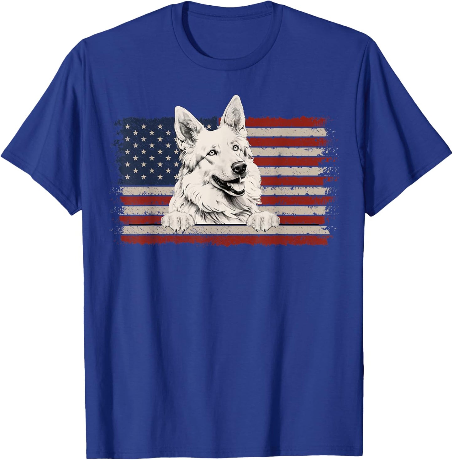 Patriotic White Swiss Shepherd American Flag USA 4th of July T-Shirt - T-Shirt | Royal