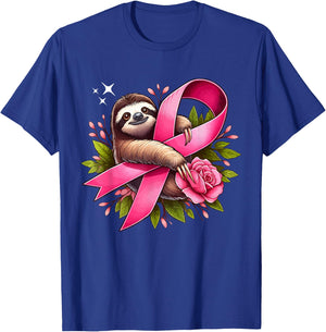 Sloth Holding Breast Cancer Awareness Ribbon Proud Costume T-Shirt - T-Shirt | Royal