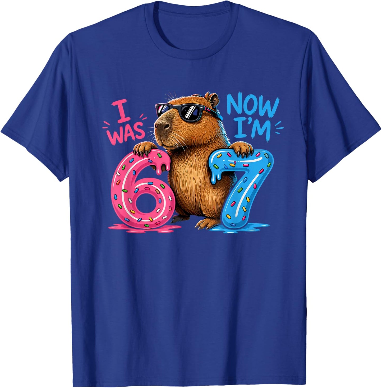 I was 6 Now I'm 7 7th Birthday 6 7 Birthday Boys Capybara T-Shirt - T-Shirt | Royal