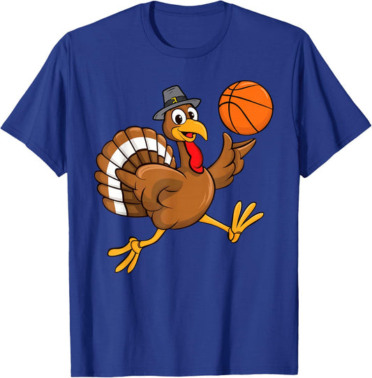Turkey With Basketball Thankful Thanksgiving Basketball T-Shirt - T-Shirt | Royal